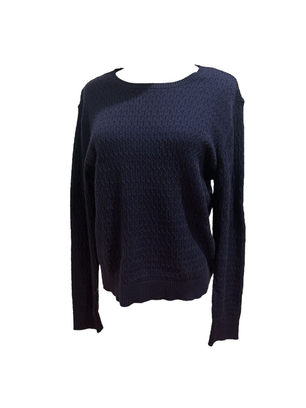 NWOT Y2K TALBOTS COTTON NAVY CABLE KNIT SWEATER PREPPY CLASSIC SZ XL